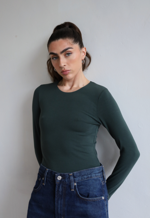Organic Cotton Long Sleeve Crew Bodysuit, Forest Green | Size: L