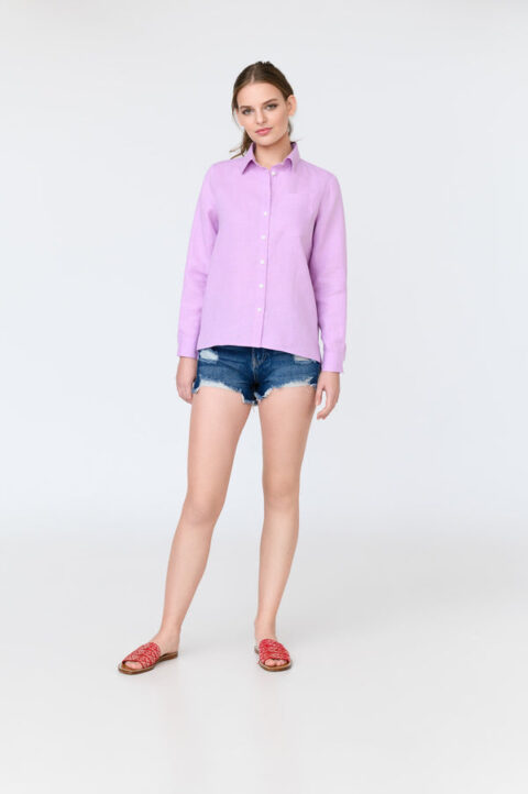 Mary – long sleeve linen shirt | Size: XL | Color: Plum