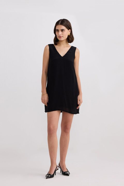 Midnight Muse V-neck Short Dress in Black | Color: Black | Size: XS