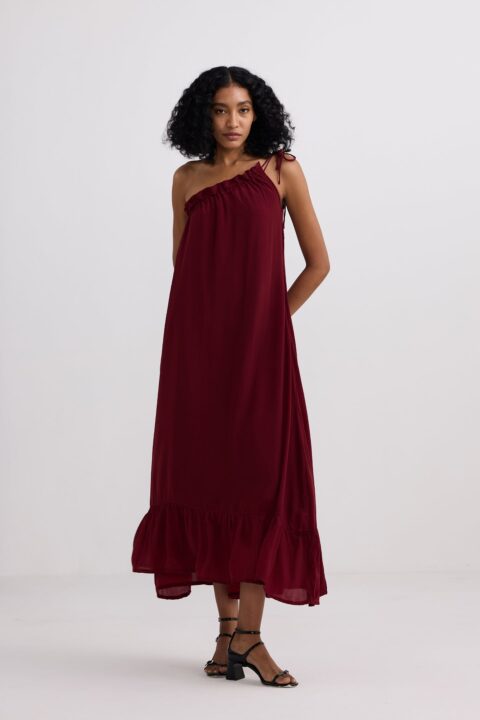 One-shoulder Maxi dress in Burgundy | Color: Burgundy | Size: M