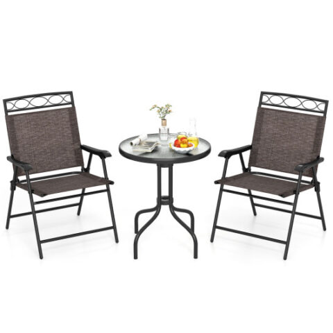 3 Pieces Outdoor Bistro Dining Furniture Set with 1.57 Inch Umbrella Hole