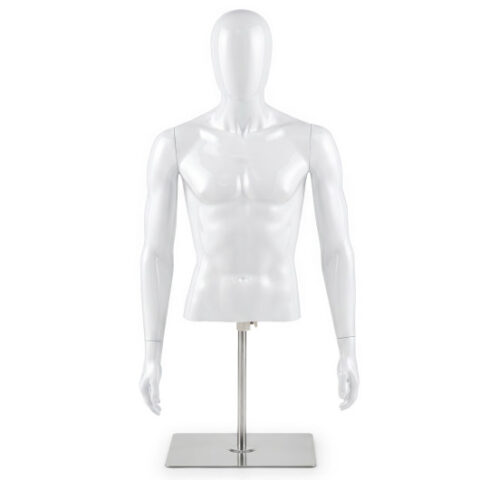 Plastic Half Body Head Turn Male Mannequin with Base