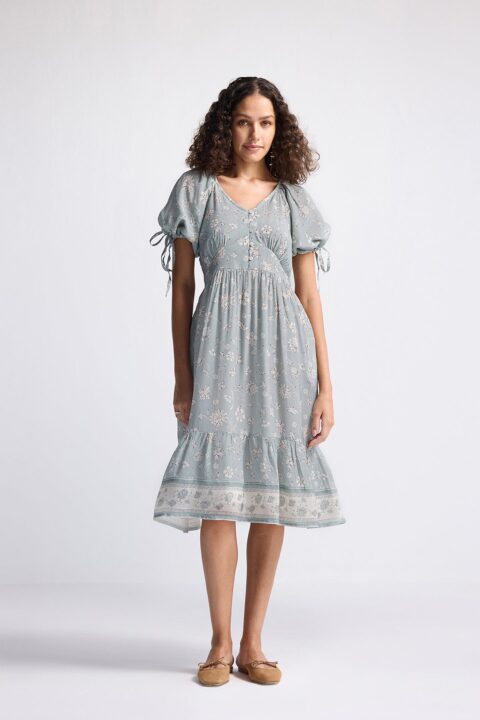 Puff Sleeve Midi Dress in Sage Green | Color: Serene Symphony | Size: M