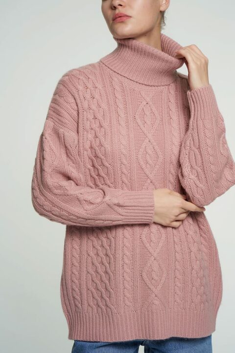 Turtleneck Knitted T10 Lime Dirty-Pink | Color: DIRTY PINK | Size: M