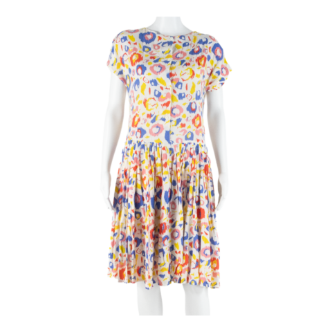 Womens Day Dress White Crazy Pattern Sleeveless Knee Length L