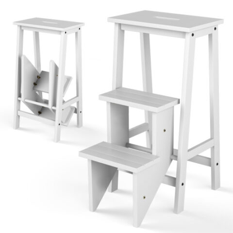 3 Tier Step Stool 3 in 1 Folding Ladder Bench-White