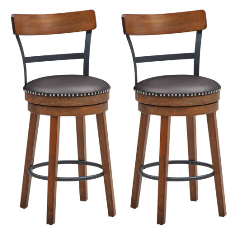Set of 2 25.5 Inch Swivel Counter Height Bar Stool
