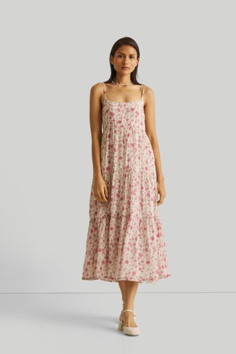 Strappy Tiered Maxi Dress in Pink Florals | Color: Petal fusion | Size: M
