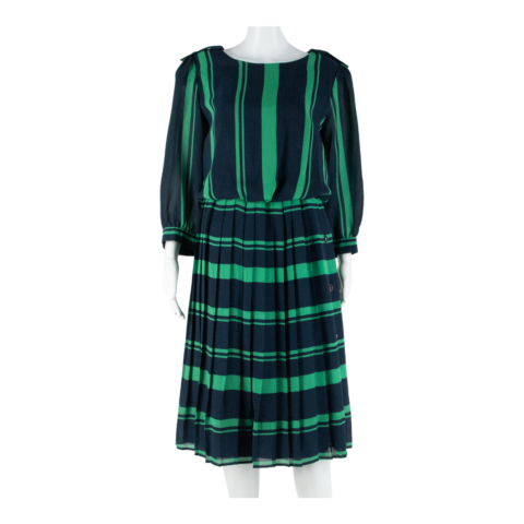 VEILLON Womens Day Dress Blue Striped Long Sleeve Midi L