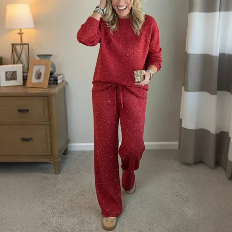 Two-piece set suitable for women – pleated sweater and pants combination