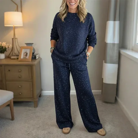 Two-piece set suitable for women – pleated sweater and pants combination