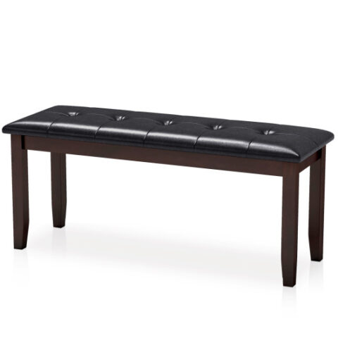 Upholstered Dining Room PU Bench Solid Wood Button Tufted-Brown