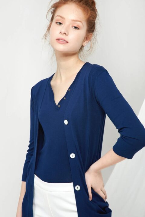 Long V-neck Cardigan – Marine | Size: XS