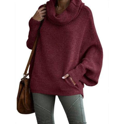 Women’s Batwing Cowl Neck Sweater with Pocket