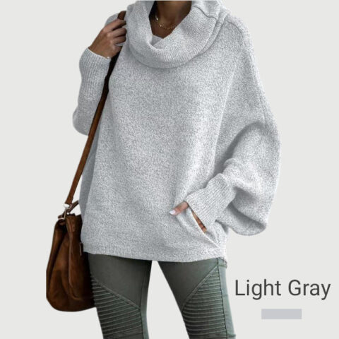 Women’s Batwing Cowl Neck Sweater with Pockets