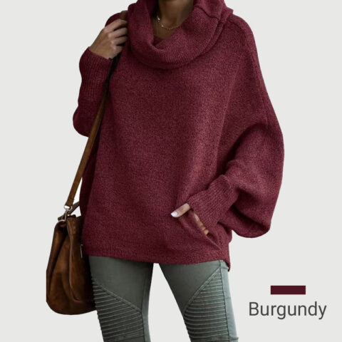 Women’s Batwing Cowl Neck Sweater with Pockets