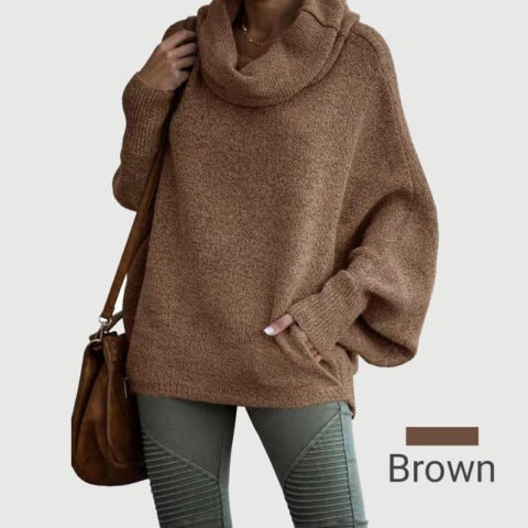 Women’s Batwing Cowl Neck Sweater with Pockets