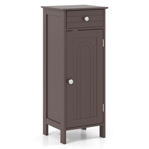Wooden Storage Free-Standing Floor Cabinet with Drawer and Shelf-Brown