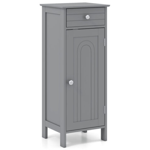 Wooden Storage Free-Standing Floor Cabinet with Drawer and Shelf-Gray