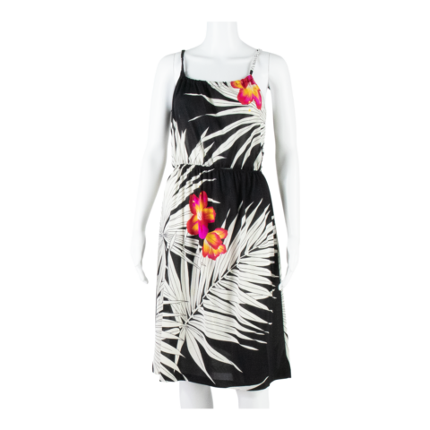 Womens Fit & Flare Dress Black Floral Sleeveless Knee Length M