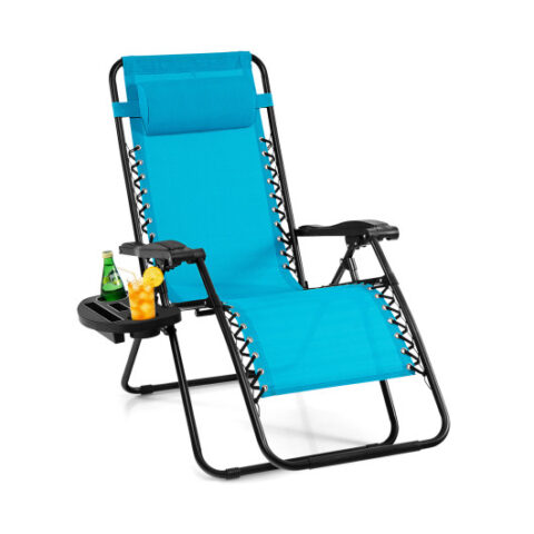 Outdoor Folding Zero Gravity Reclining Lounge Chair-Light Blue