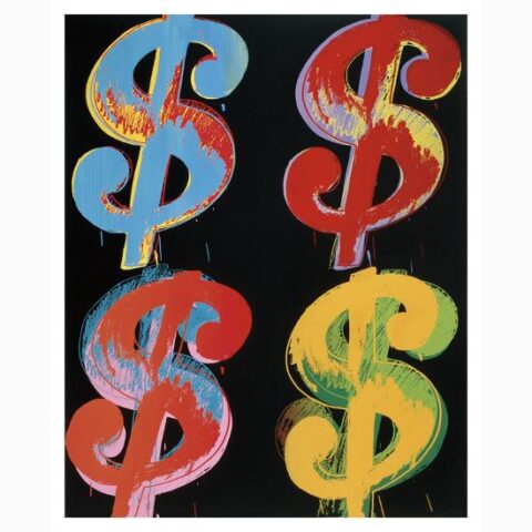 Art Print: $4, 1982 (blue, red, orange, yellow) by Andy Warhol: 37x30in