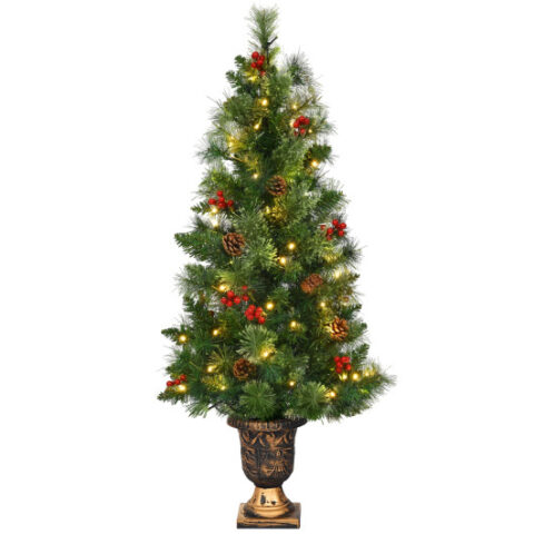 LED Christmas Tree with Red Berries Pine Cones-3′