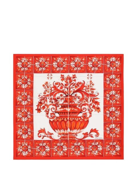 DOLCE & GABBANA Silk Twill Scarf With Majolica Print, 90 X 90 Cm