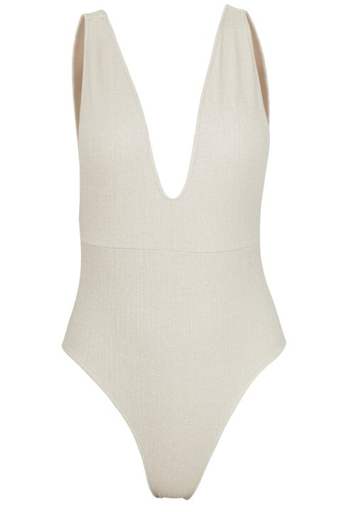 Helena Deep Plunge Swimsuit in Platinum | Size: Medium