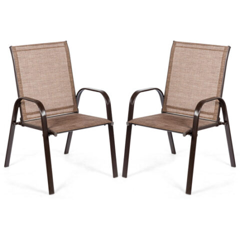 2 Pcs Patio Chairs Outdoor Dining Chair with Armrest-Brown