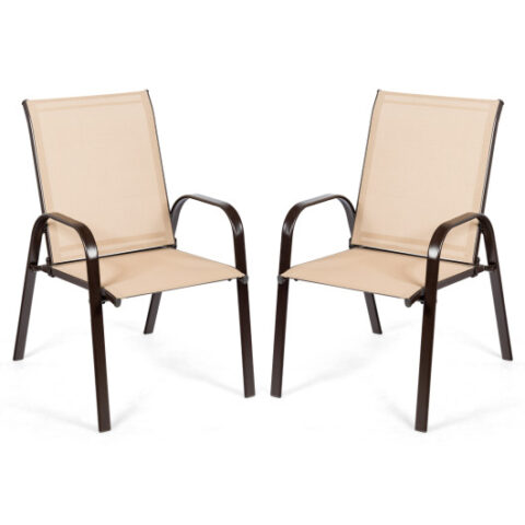 2 Pcs Patio Chairs Outdoor Dining Chair with Armrest-Beige