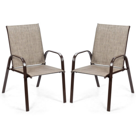 2 Pcs Patio Chairs Outdoor Dining Chair with Armrest-Gray