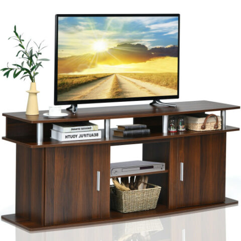 63 Inch TV Entertainment Console Center with 2 Cabinets-Walnut