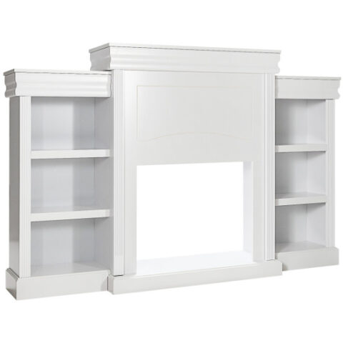 70 Inch Modern Fireplace Media Entertainment Center with Bookcase-White
