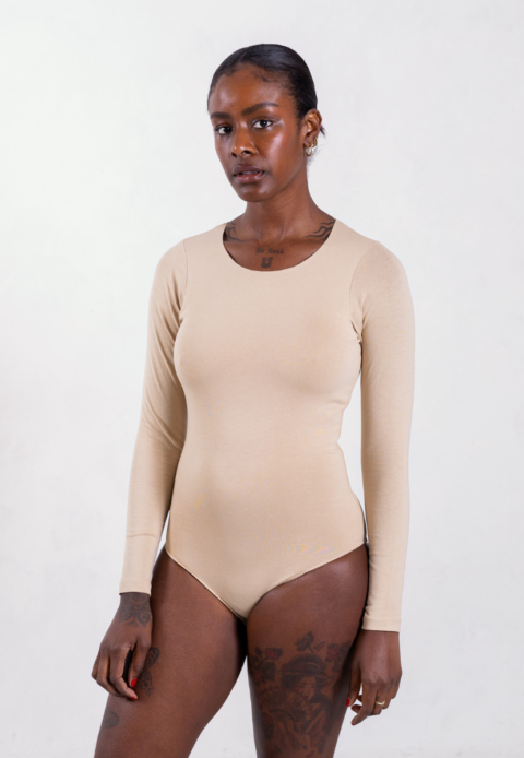 Organic Cotton Long Sleeve Crew Bodysuit, Oat | Size: XS