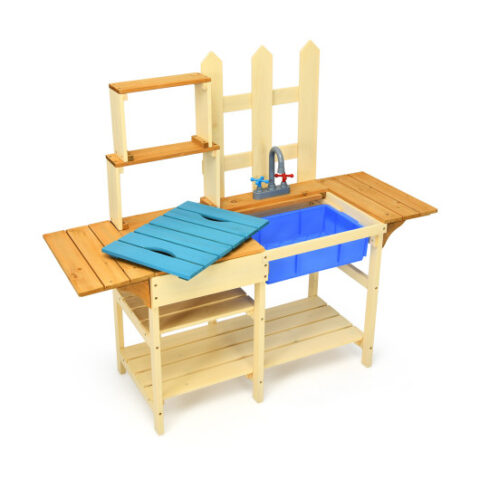 Kid’s Outdoor Wooden Pretend Cook Kitchen Playset Toy
