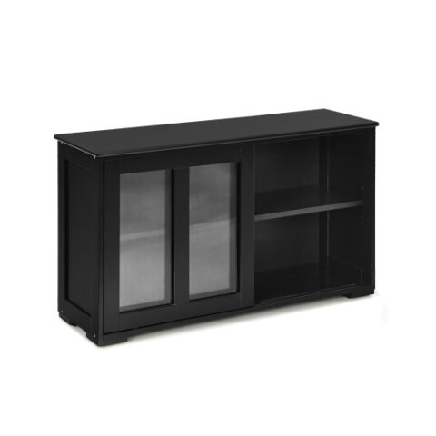 Kitchen Storage Cabinet with Glass Sliding Door-Black